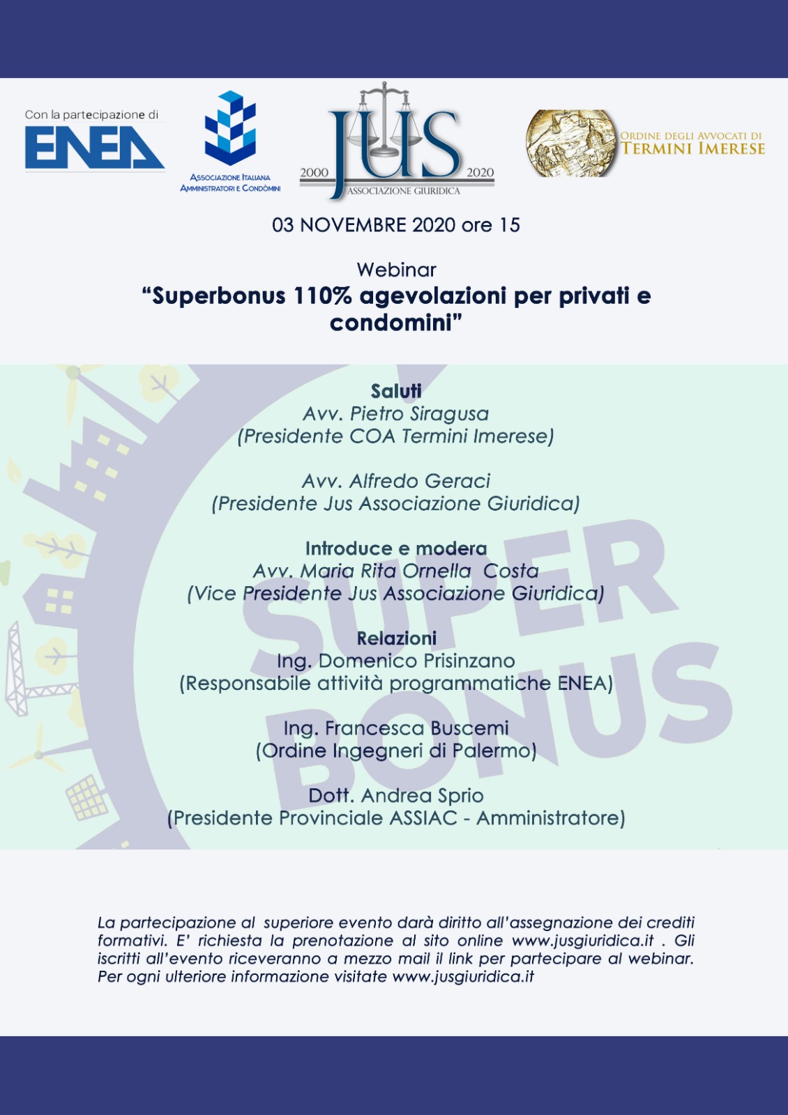 WEBINAR: "Superbonus 110% - Agevolazioni per Privati e Condomini" 03.11.2020